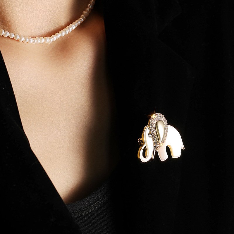 Luxury Mother-of-Pearl Elephant Brooch for