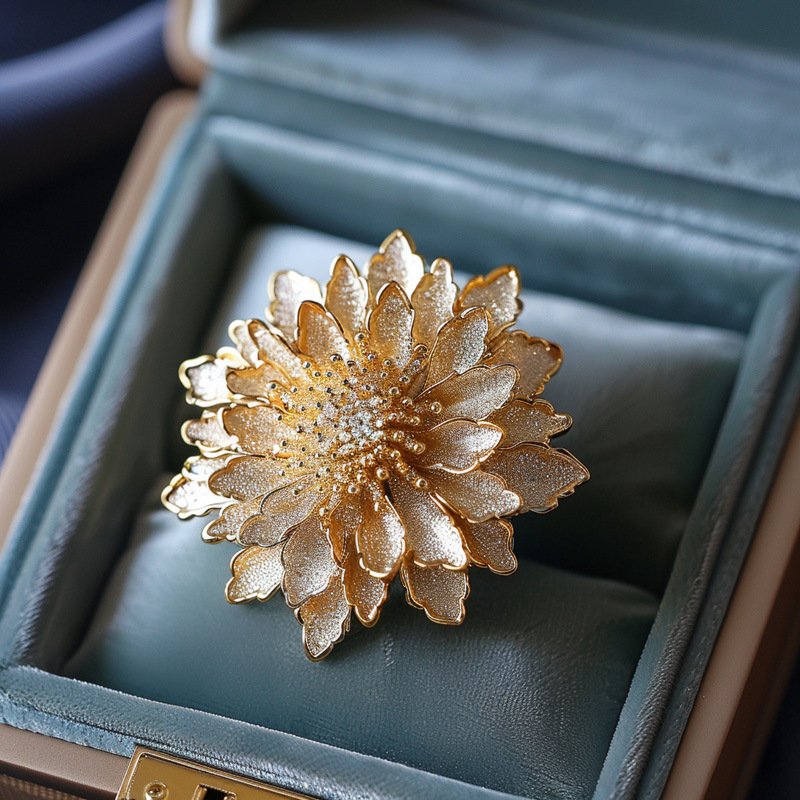 Custom Dahlia Brooch – Silver & White Luxury