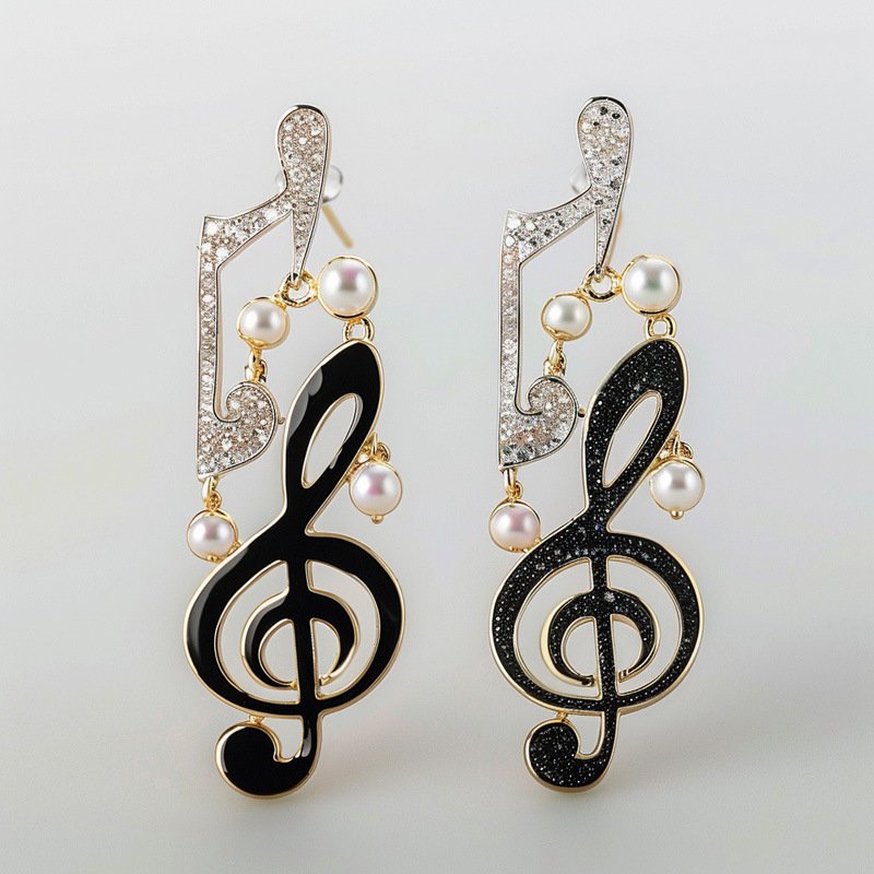 Day Luxury Asymmetric Note Enamel Earrings