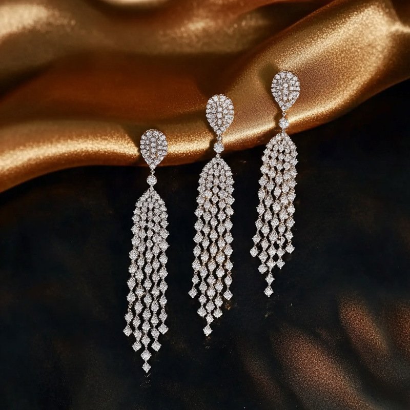 Sky Luxury Rhinestone Tassel Earrings – S925 Silver