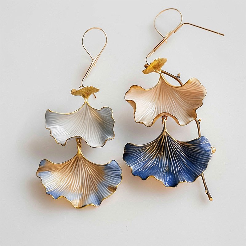 Sky Luxury Ginkgo Enamel Earrings