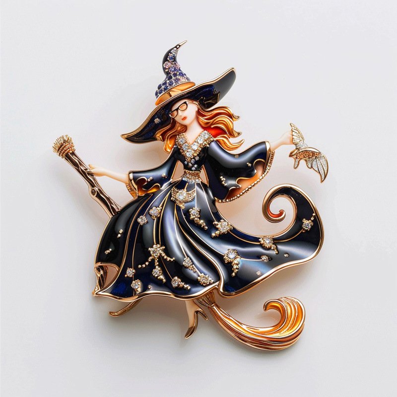 18K Gold Witch Brooch – Sky Luxury Halloween Pin