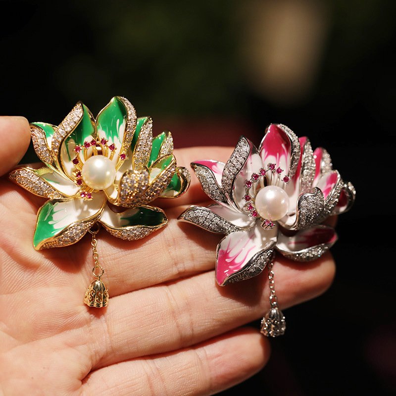 Handmade Enamel Lotus Brooch: Luxury Cheongsam Accessory