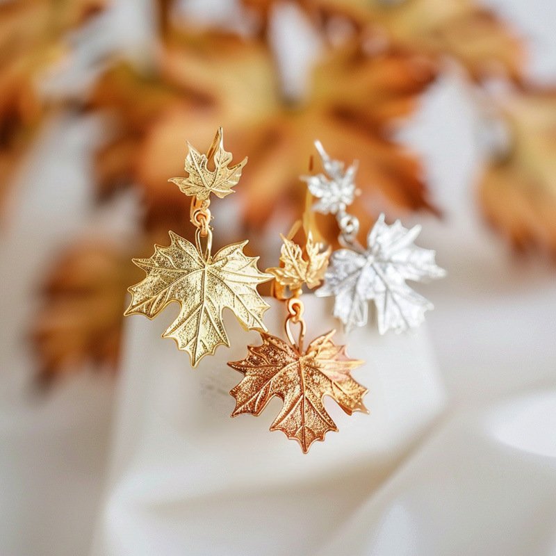 Day Luxury Maple Leaf Earrings – 925 Silver Retro Style