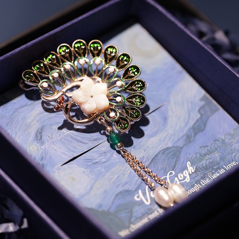 Classical Peacock Brooch – Tianshang Luxury Tassel Gift