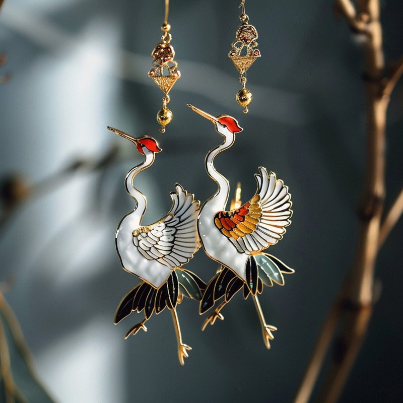 Sky Luxury Crane Earrings – Elegant Chinese Style