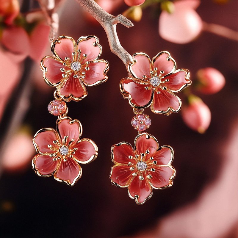 Sky Luxury Peach Blossom Enamel Earrings